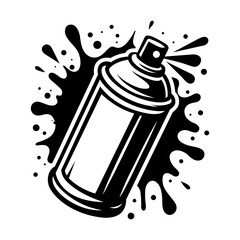 Spray Paint Can Vector Illustration – Black and White Graffiti Art Icon with Paint Splash for Street and Urban Design
