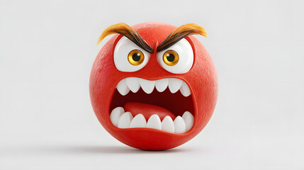 Red Angry Emoji Face Expression Isolated on White Background