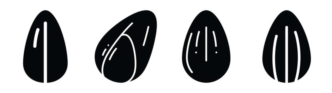 sunflower seed minimal icon set, black color and white background