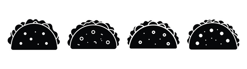 taco minimal flat icon set, black color and white background