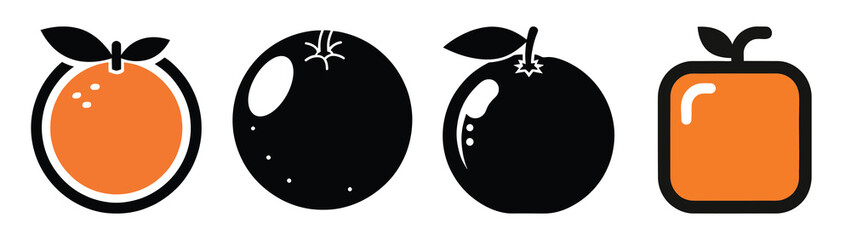 tangerine minimal flat icon set, black color and white background