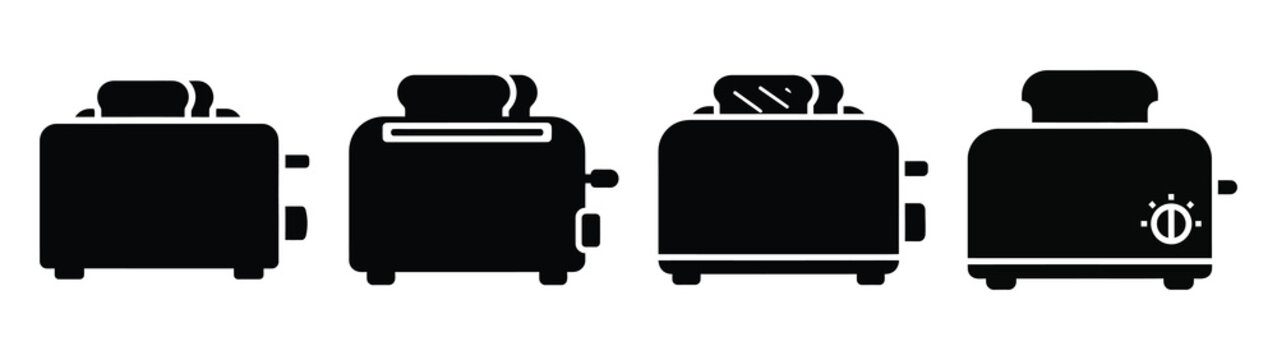 toaster minimal flat icon set, black color and white background