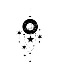 Minimal Universe Tattoo Design &ndash; Simple Cosmic Line Art with Celestial Aesthetic
