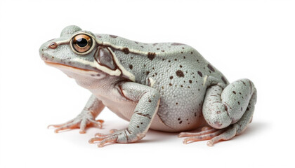 Naklejka premium Grey frog sitting on a white background with spotted skin 