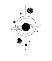 Minimal Universe Tattoo Design &ndash; Simple Cosmic Line Art with Celestial Aesthetic