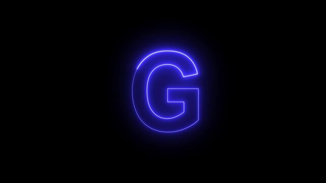 Blue Neon Letter G on Black Background Stylized Blue Neon Letter G for Design Projects Neon Letter G Animation.