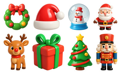 Naklejka premium PNG Festive Christmas cartoon icons, element set on transparent background