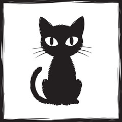 Obraz premium Detailed Black Cat Silhouette Seated Against a Clean Transparent Backdrop