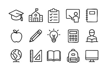 Education Line Icons Set Vector - School, University, Learning and Science Symbols Collection