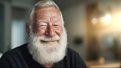 An elderly man with a gray beard and thoughtful demeanor sits in a modern room filled with soft light. The elderly man’s presence adds a sense of calm to the inviting atmosphere.