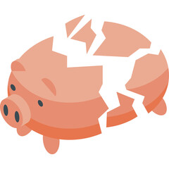 Pink Piggy Bank Cracked Open Showing White Interior With Dark Eyes And Nostrils On A Transparent Background