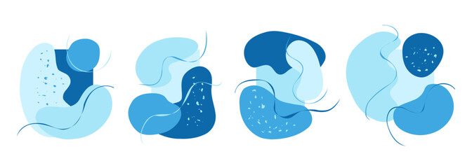 Set of Winter theme blue colored various abstract hand drawn shapes and blue wavy lines for Winter Season creative graphic design. Vector illustration.