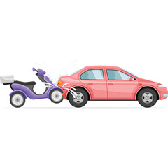 Pink Sedan Car Rear Ends Purple Scooter in Traffic Accident Illustration