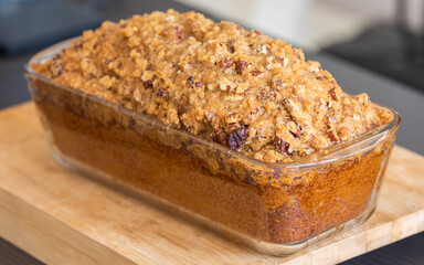 delicious pumpkin bread on dark background close up