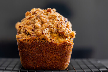 delicious pumpkin bread on dark background close up
