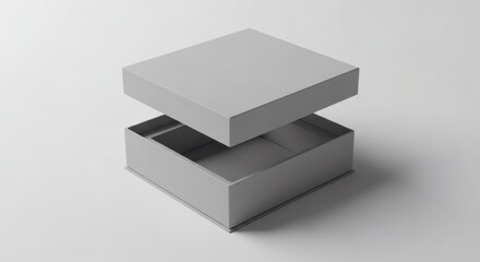Open Gray Box Minimalist Packaging on White Background
