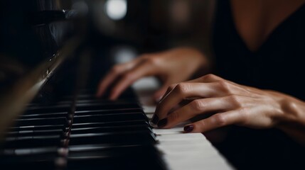 Obraz premium Elegant hands playing a piano in a close up shot focusing on music creation and practice