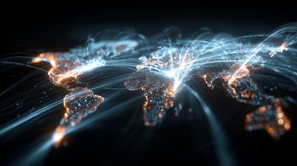 AI-generated image - Futuristic digital world map showing glowing data connections and global communication network