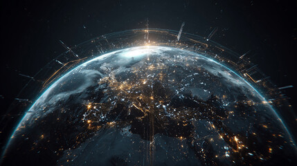 AI-generated image - Futuristic view of Earth from space showing glowing global network connections and digital communication lines