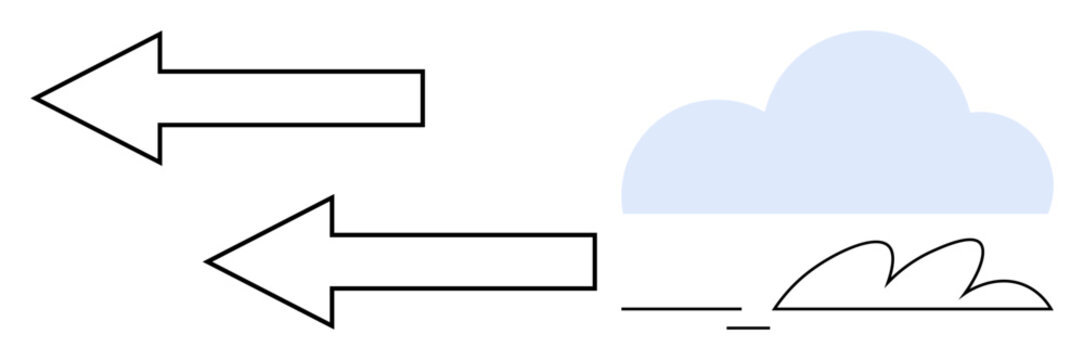 Left-facing arrows alongside a blue cloud and abstract lines representing movement, choice, and contrast. Ideal for process flow, decision-making, transition, flexibility, duality, guidance simple