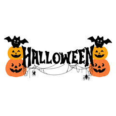 Halloween Text Banner with Pumpkins and Bats