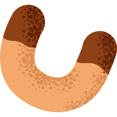 Horseshoe shaped gingerbread cookie with brown icing and festive sprinkles on a transparent background