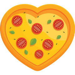 Heart Shaped Pizza with Tomatoes and Basil Toppings on a Transparent Background Vibrant Yellow Crust Topped with Red Slices and Green Leaves A Delicious Italian Food Representation