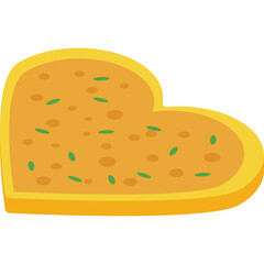 Heart Shaped Yellow Pizza With Green Herbs On Transparent Background And White Outline