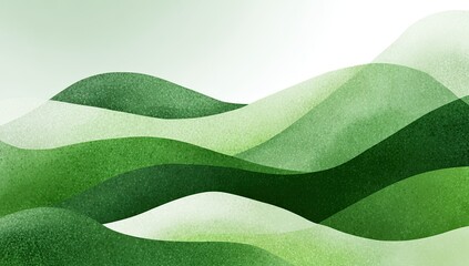 Abstract green layered landscape. Waves of overlapping shades. Watercolor effect