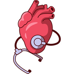 Pixel Art Anatomical Heart Character With Stethoscope Wearing Around Neck In A Playful Pose On A Transparent Background