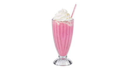 realistic 3D pink strawberry milkshake with whipped cream and straw, isolated