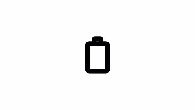  Simple low battery animation. Digital red low battery icon on black transparent Loop background. Blinking low battery animation.