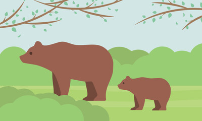 森と熊の親子