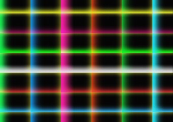 Abstract Glowing Square Grid with Grain Texture &ndash; Multicolor Neon Blocks
