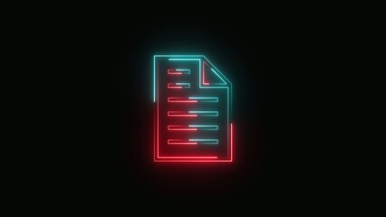 Neon document file icon glowing red and blue on dark background concept 71