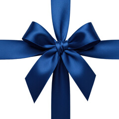 Deep sapphire blue satin ribbon, elegant bow with intricate folds, lustrous liquid-like sheen, isolated on transparent, macro, soft shadow, concept of refined beauty and luxury
