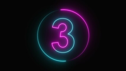 Neon countdown timer three second animation graphic motion background