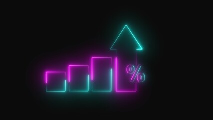 Neon growth chart with percentage symbol for business and finance theme