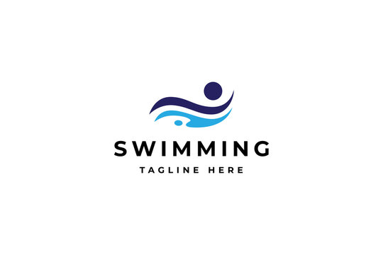 swimming logo with blue waves in abstract vector design style