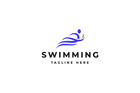 swimming sport logo with flat vector design style