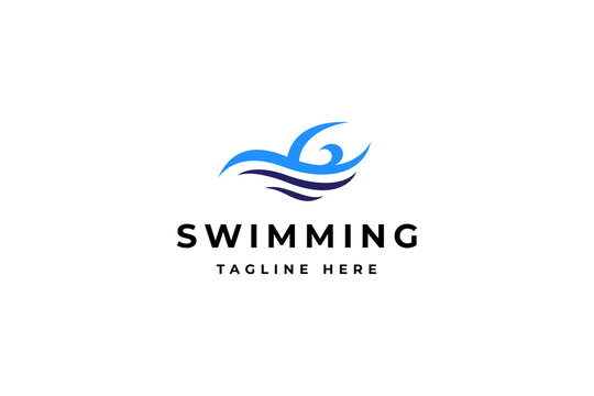 abstract swimming logo with wave elements in flat vector design