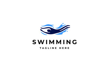 swimming diving logo in flat vector design style