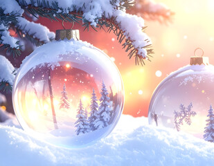 Christmas balls in the snow