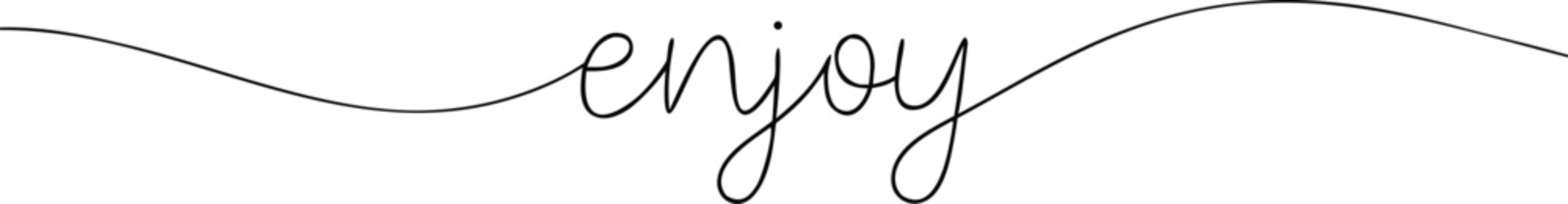 Black cursive word enjoy on white background text lettering