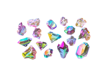 fluid gemstone formations, iridescent color flow, transparent ge