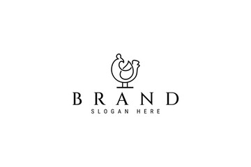 Rooster logo vector illustration, Chicken linear outline minimal logo template design © Senadjan Design