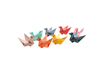 colorful origami bird animals, folded paper art, minimal shadow,