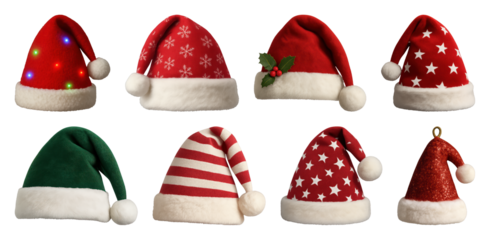 PNG Festive Santa hats collection, element set on transparent background