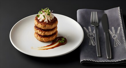 Mini Beef and Tofu Patties with Pickled Daikon Garnish and Doenjang Sauce Reduction (Korean Cuisine)