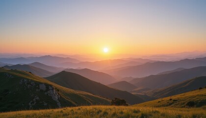 Close up Calm Landscape of Hills at Sunrise